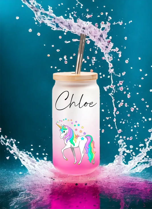 Unicorn Pink Frosted Glass Tumbler