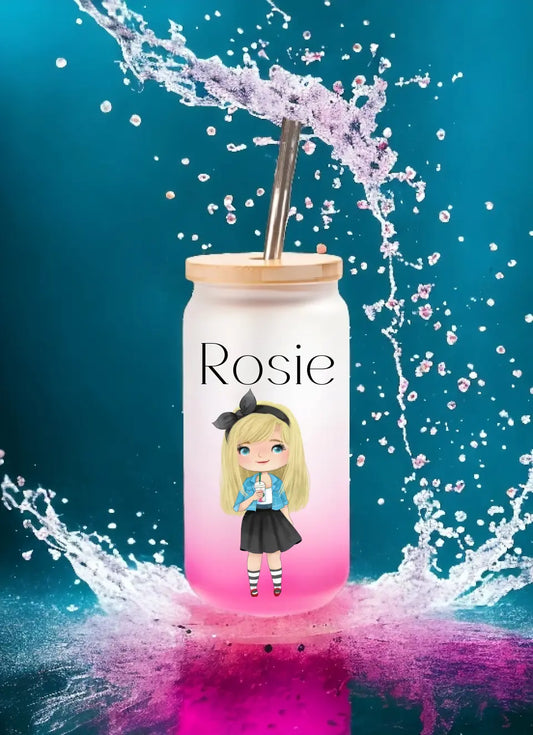 Girl Character Frosted Glass Tumbler